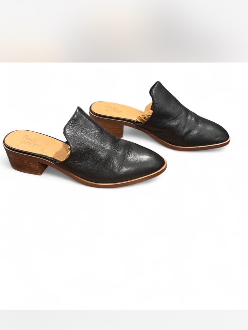 crown & ivy Black Leather Slip-On Mule Heels